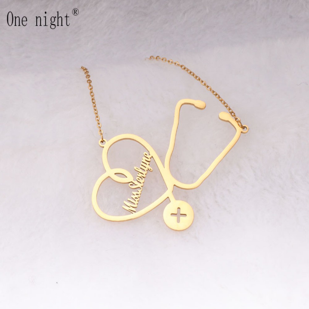 Stethoscope - Collier personnalisé avec nom, chaîne en